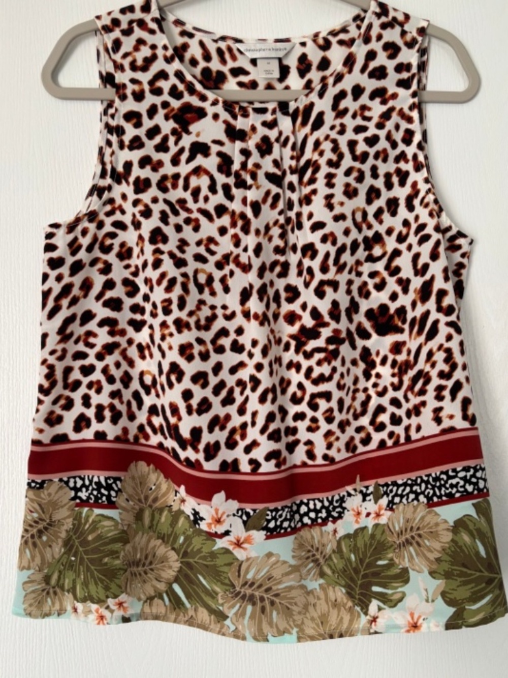 Christopher & Banks Leopard Print Tank Top Blouse With Floral Bottom Size M